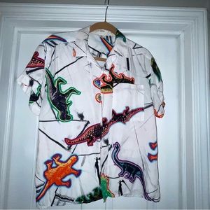 VINTAGE ESPRIT BUTTON UP DINOSAUR POP ART SHORT SLEEVE SHIRT